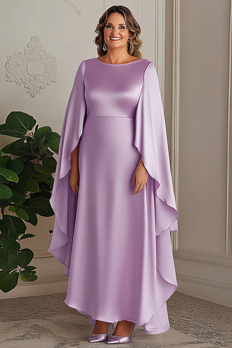 Lila A Linie Satin Runder Ausschnitt Langes Kleid für die Brautmutter in Große Größen