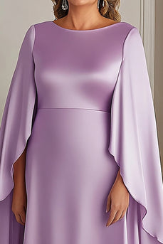 Lila A Linie Satin Runder Ausschnitt Langes Kleid für die Brautmutter in Große Größen