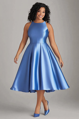 Blau A Linie Satin Knielanges Kleid für die Brautmutter in Große Größen