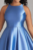 Laden Sie das Bild in den Galerie-Viewer, Blau A Linie Satin Knielanges Kleid für die Brautmutter in Große Größen
