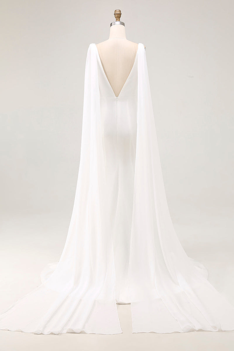 Laden Sie das Bild in den Galerie-Viewer, Elegant Elfenbein Satin Watteau Schleppe V Ausschnitt Meerjungfrau Brautkleid