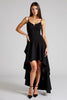 Laden Sie das Bild in den Galerie-Viewer, Schwarz A Linie High Low Falten Formelle Kleid