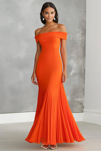 Orange Etui Pleated Schulterfreie Lange Formelle Kleid