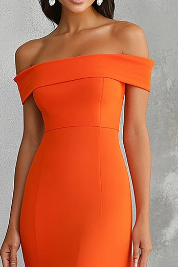 Orange Etui Pleated Schulterfreie Lange Formelle Kleid