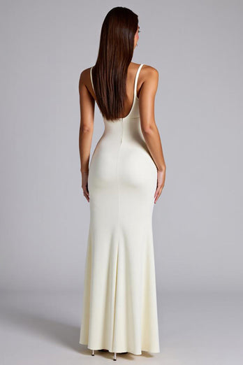 Elfenbein Etui Falten Lange Formelle Kleid mit Schlitz