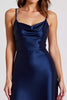 Laden Sie das Bild in den Galerie-Viewer, Marineblau Etui Rüschen Spaghettiträger Lange Formelle Kleid