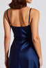 Laden Sie das Bild in den Galerie-Viewer, Marineblau Etui Rüschen Spaghettiträger Lange Formelle Kleid