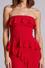 Laden Sie das Bild in den Galerie-Viewer, Rot A Linie Lange Formelle Kleid mit Rüschen