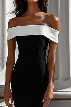 Schwarz Meerjungfrau Satin Schulterfreie Lange Abendkleid