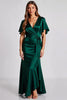 Laden Sie das Bild in den Galerie-Viewer, Dunkelgrün Satin Etui Lange Formelle Kleid