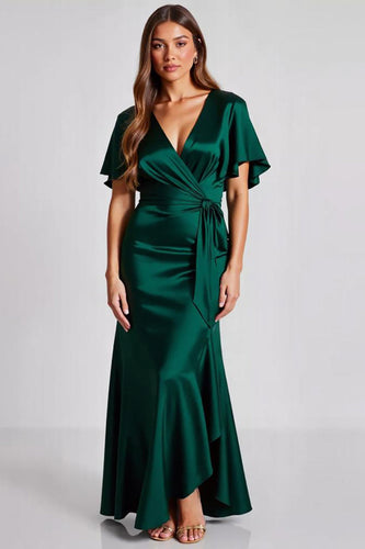 Dunkelgrün Satin Etui Lange Formelle Kleid