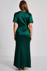 Laden Sie das Bild in den Galerie-Viewer, Dunkelgrün Satin Etui Lange Formelle Kleid