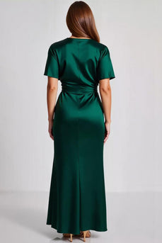 Dunkelgrün Satin Etui Lange Formelle Kleid