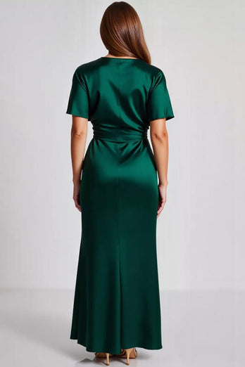 Dunkelgrün Satin Etui Lange Formelle Kleid
