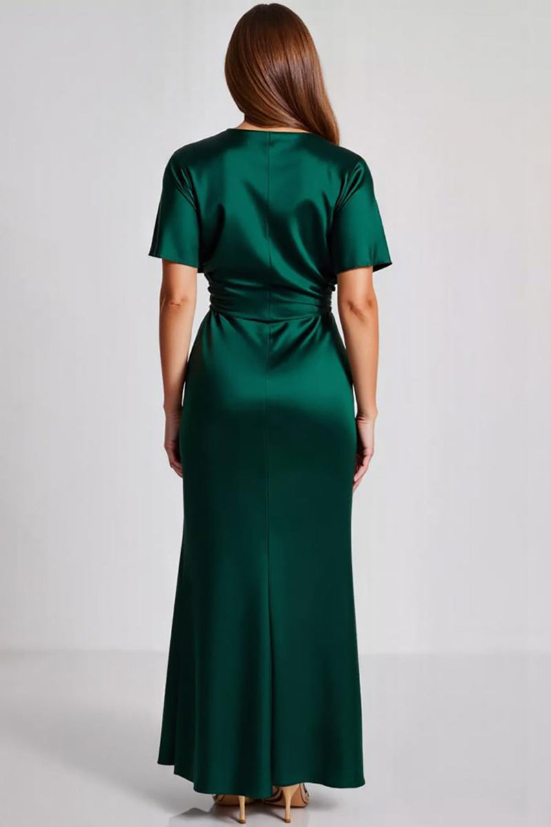 Laden Sie das Bild in den Galerie-Viewer, Dunkelgrün Satin Etui Lange Formelle Kleid