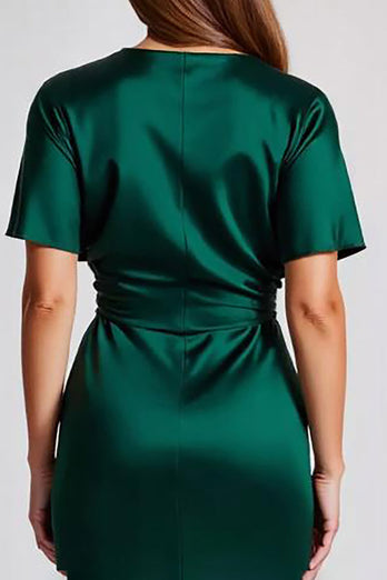 Dunkelgrün Satin Etui Lange Formelle Kleid