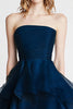 Laden Sie das Bild in den Galerie-Viewer, Marineblau Tüll Lagen Trägerlos A Linie Lange Formelle Kleid