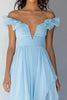 Laden Sie das Bild in den Galerie-Viewer, Himmelblau High Low Chiffon A Linie Formelle Kleid mit Rüschen