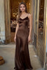 Laden Sie das Bild in den Galerie-Viewer, Kaffee Etui Satin V Ausschnitt Lange Formelle Kleid
