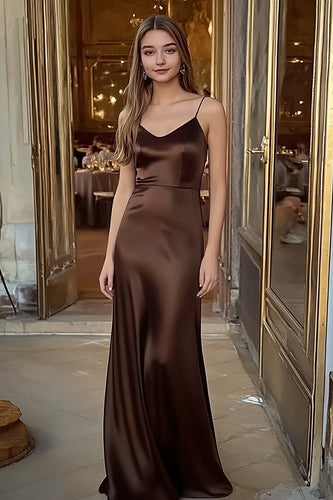 Kaffee Etui Satin V Ausschnitt Lange Formelle Kleid