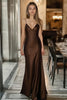 Laden Sie das Bild in den Galerie-Viewer, Kaffee Etui Satin Spaghettiträger Lange Formelle Kleid