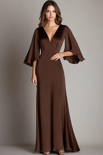 Kaffee Etui Satin Lange Formelle Kleid mit Ärmel