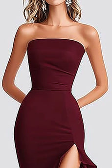 Bordeaux Meerjungfrau Asymmetrical Lange Formelle Kleid mit Schlitz