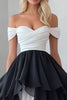 Laden Sie das Bild in den Galerie-Viewer, Weiß und Schwarz Ballkleid Chiffon Lange Abiballkleid mit Rüschen