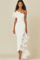 Laden Sie das Bild in den Galerie-Viewer, Leely Women White Sheath One Shoulder Long Rehearsal Dinner Dress with Ruffles Engagement Dress