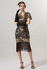 Laden Sie das Bild in den Galerie-Viewer, Glitzernd Schwarz Gold Bodycon Kurz Fransen 20er Jahre Kleid