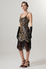 Laden Sie das Bild in den Galerie-Viewer, Glitzernd Schwarz Gold Spaghettiträger 20er Jahre Kleid mit Quasten