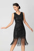 Laden Sie das Bild in den Galerie-Viewer, Glitzernd Schwarz Burgund Bodycon Fransen 20er Jahre Kleid