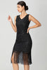 Laden Sie das Bild in den Galerie-Viewer, Glitzernd Schwarz Burgund Bodycon Fransen 20er Jahre Kleid