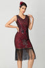 Laden Sie das Bild in den Galerie-Viewer, Glitzernd Schwarz Burgund Bodycon Fransen 20er Jahre Kleid