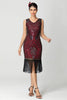 Laden Sie das Bild in den Galerie-Viewer, Glitzernd Schwarz Burgund Bodycon Fransen 20er Jahre Kleid