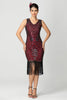 Laden Sie das Bild in den Galerie-Viewer, Glitzernd Schwarz Burgund Bodycon Fransen 20er Jahre Kleid