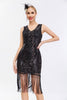 Laden Sie das Bild in den Galerie-Viewer, Glitzernd Schwarz Gold Bodycon Pailletten 20er Jahre Kleid mit Fransen