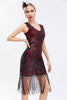 Laden Sie das Bild in den Galerie-Viewer, Glitzernd Schwarz Gold Bodycon Pailletten 20er Jahre Kleid mit Fransen