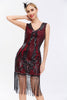 Laden Sie das Bild in den Galerie-Viewer, Glitzernd Schwarz Gold Bodycon Pailletten 20er Jahre Kleid mit Fransen