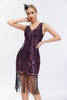 Laden Sie das Bild in den Galerie-Viewer, Glitzernd Schwarz Gold Bodycon Pailletten 20er Jahre Kleid mit Fransen