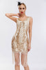 Laden Sie das Bild in den Galerie-Viewer, Glitzernd Schwarz Gold Bodycon Pailletten 20er Jahre Kleid mit Fransen