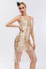 Laden Sie das Bild in den Galerie-Viewer, Glitzernd Schwarz Gold Bodycon Pailletten 20er Jahre Kleid mit Fransen
