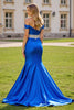 Laden Sie das Bild in den Galerie-Viewer, Glitzer Royal Blau Meerjungfrau Lange Satin Abiballkleider mit Perlen