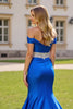 Laden Sie das Bild in den Galerie-Viewer, Glitzer Royal Blau Meerjungfrau Lange Satin Abiballkleider mit Perlen