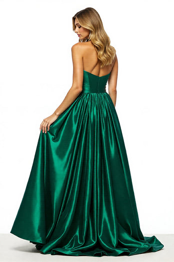 Dunkelgrün Schlüsselloch A Linie Neckholder Lange Satin Abiballkleid mit Schlitz