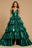 Laden Sie das Bild in den Galerie-Viewer, Dunkelgrün A Linie Lagen Lange Satin Abiballkleid