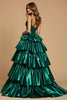 Laden Sie das Bild in den Galerie-Viewer, Dunkelgrün A Linie Lagen Lange Satin Abiballkleid