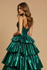 Laden Sie das Bild in den Galerie-Viewer, Dunkelgrün A Linie Lagen Lange Satin Abiballkleid