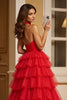 Laden Sie das Bild in den Galerie-Viewer, Rot A Linie Tüll Neckholder Lange Abiballkleid mit Schlitz