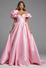 Laden Sie das Bild in den Galerie-Viewer, Rosa Satin A Linie Lange Abiballkleid mit Rüschen